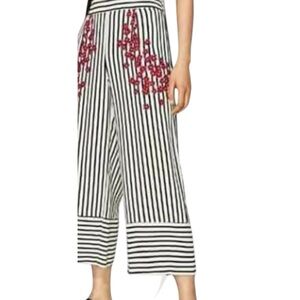 NWOT! Zara Striped Wide-Leg Pants with Floral Embroidery - Size: S